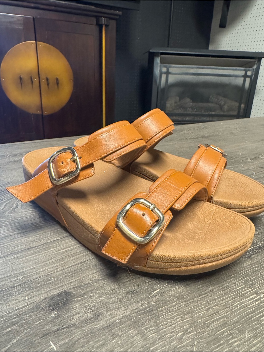 Fitflop Tan Double-Buckle Slide Sandals